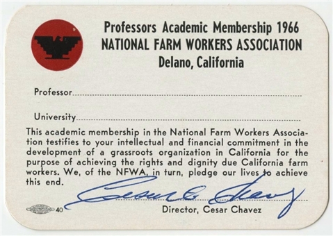 1966 Cesar Chavez Signed National Farm Workers Card (University Archives LOA)